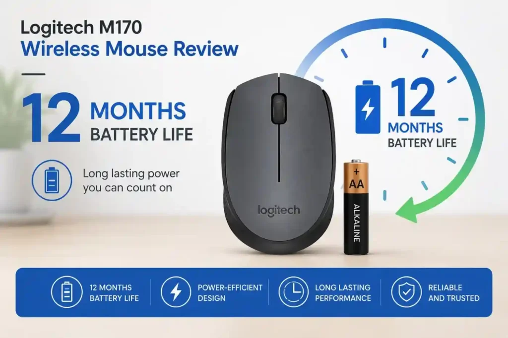 Logitech M170 wireless mouse AA battery with 12 months battery life concept