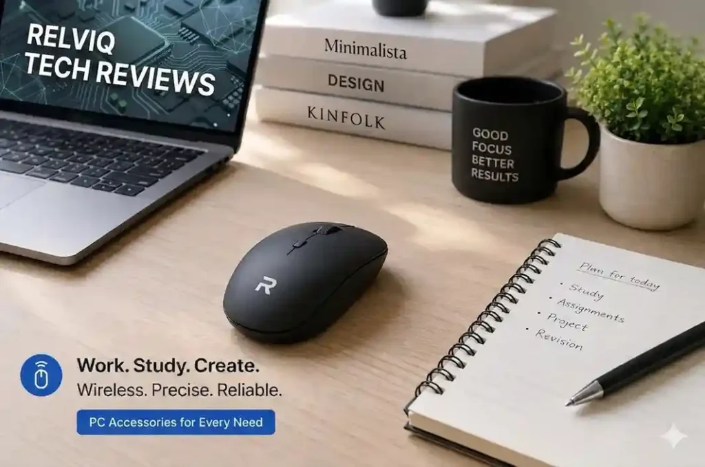 Relviq Tech laptop workspace setup
