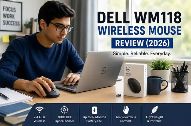 Student working on laptop at desk in modern office setup