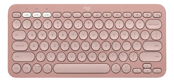 Logitech Pebble Keys 2 K380s vs Logitech K295 comparison showcase featuring a top-down view of the slim, compact wireless keyboard.
