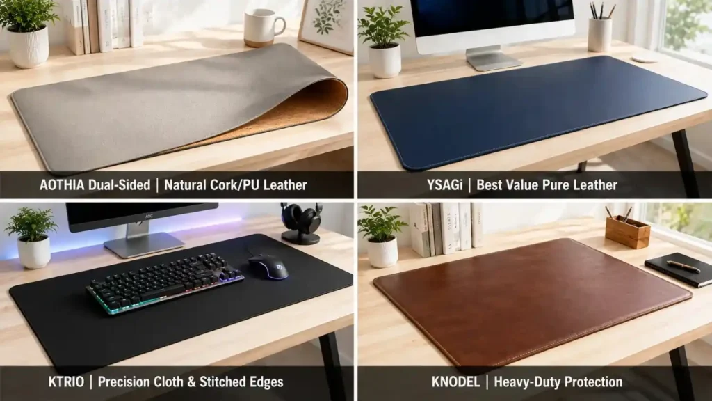 Best Extended Mouse Pads comparison featuring Aothia, YSAGi, KTRIO, and KNODEL desk mats.