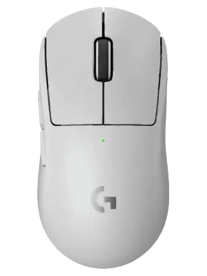 Logitech G PRO X 2 SUPERLIGHT 2 wireless gaming mouse in white, top-down view showing the symmetrical design, scroll wheel, and Logitech G logo.