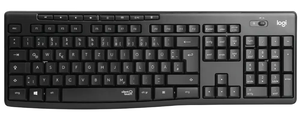 Top-down view of the Logitech MK295 full-size wireless keyboard and compact mouse in graphite gray.